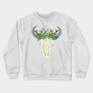 Bull skull with cacti crown - hand painted watercolor Crewneck Sweatshirt